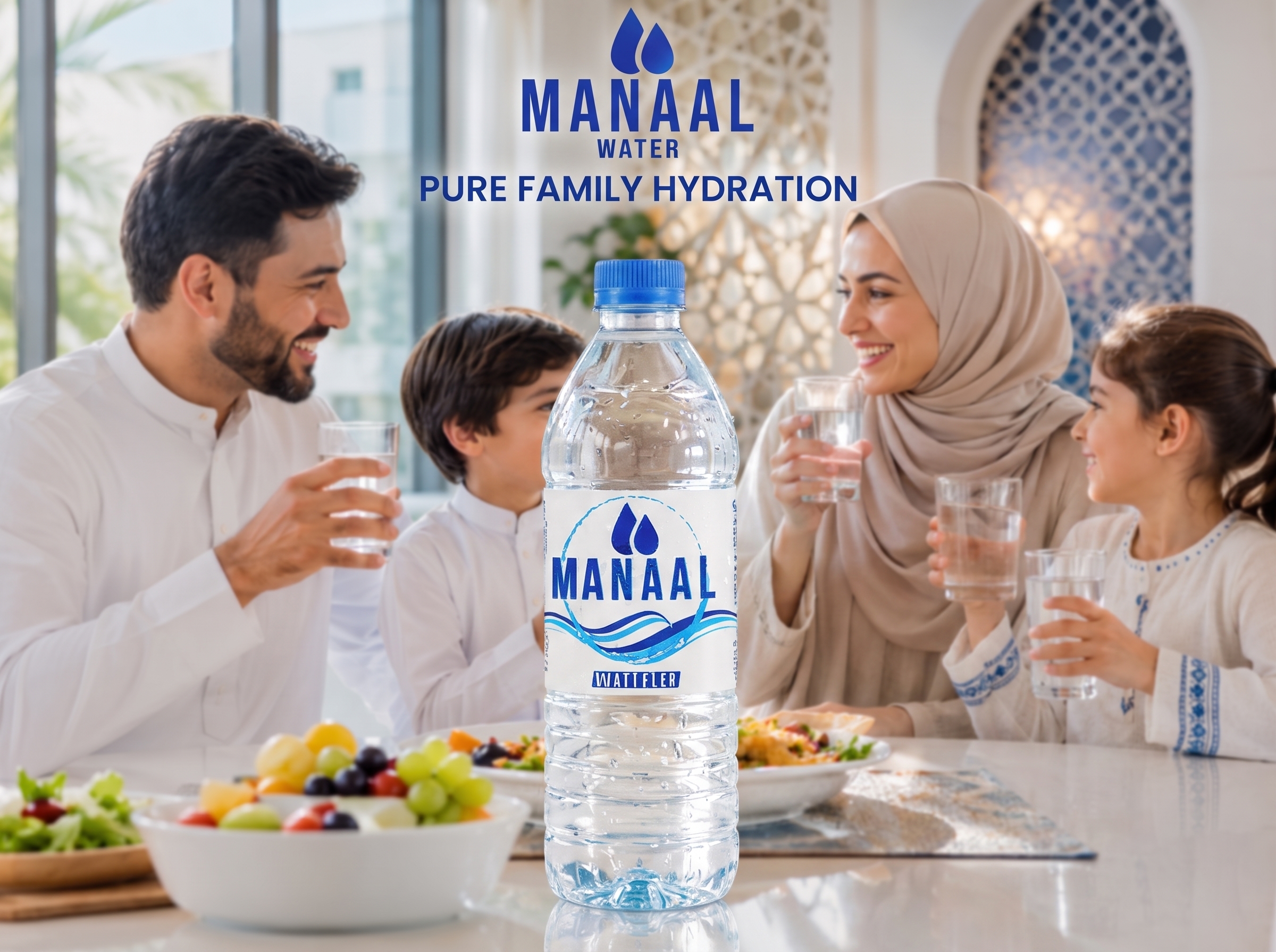 Family enjoying Manaal Water together at home